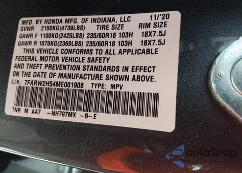 2021 Honda Cr-V Awd Ex from USA, damaged, VIN 7FARW2H54ME001908